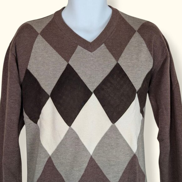 Bugatchi Wool/Silk Brown Argyle Sweater - Picture 3 of 7